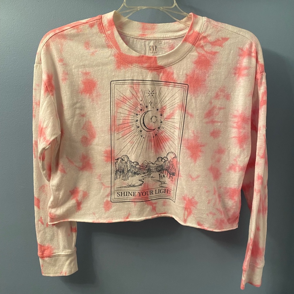 Gap Teen girl long sleeve crop top T-shirt tie dye bleach vintage style sz Large